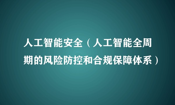人工智能安全（人工智能全周期的风险防控和合规保障体系）