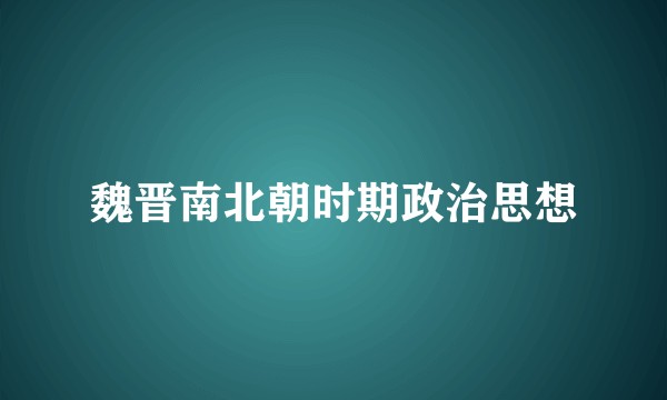 魏晋南北朝时期政治思想