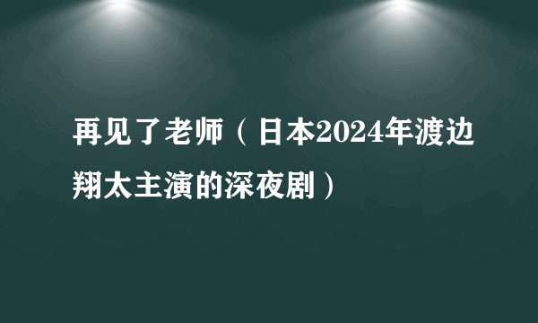 再见了老师（日本2024年渡边翔太主演的深夜剧）