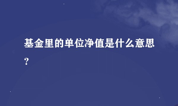 基金里的单位净值是什么意思？