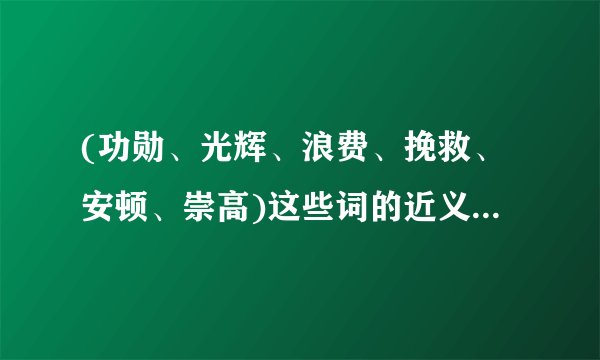 (功勋、光辉、浪费、挽救、安顿、崇高)这些词的近义词是什么