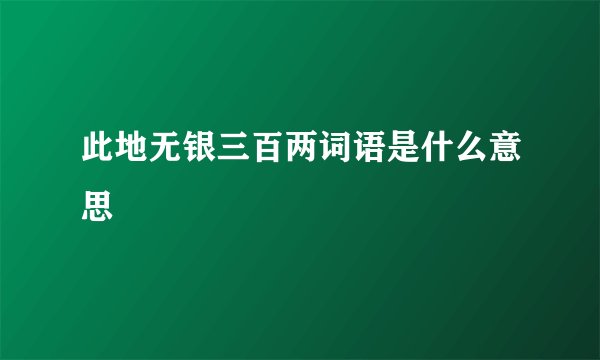 此地无银三百两词语是什么意思