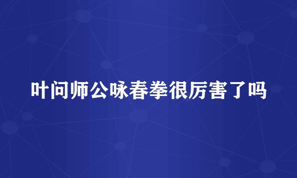 叶问师公咏春拳很厉害了吗