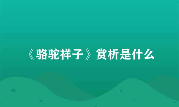 《骆驼祥子》赏析是什么