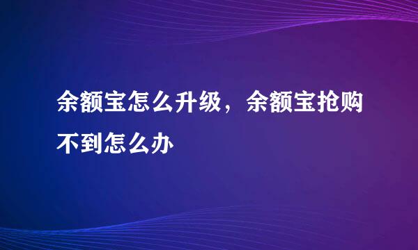 余额宝怎么升级，余额宝抢购不到怎么办