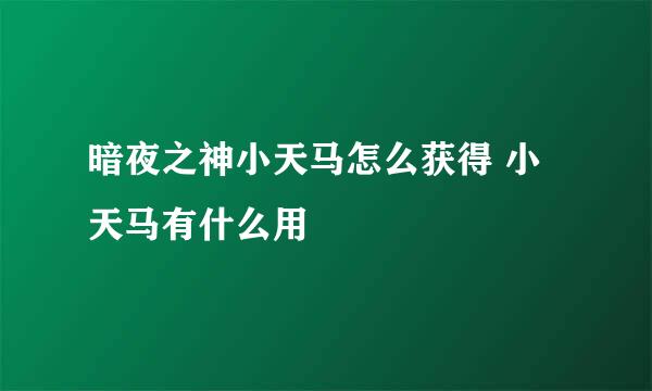 暗夜之神小天马怎么获得 小天马有什么用