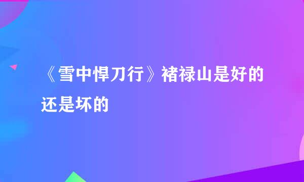 《雪中悍刀行》褚禄山是好的还是坏的