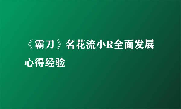 《霸刀》名花流小R全面发展心得经验