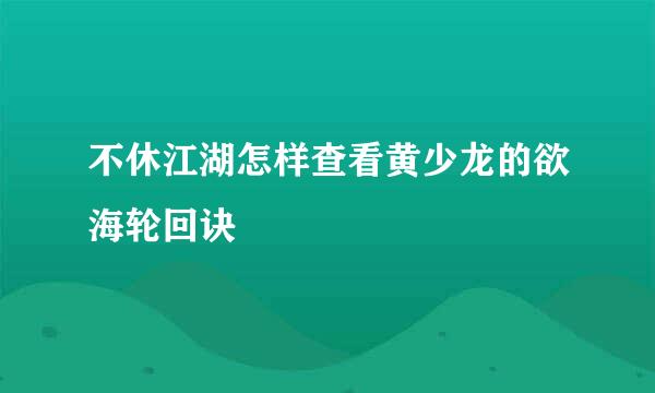 不休江湖怎样查看黄少龙的欲海轮回诀