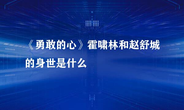 《勇敢的心》霍啸林和赵舒城的身世是什么