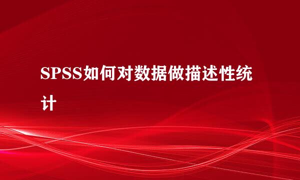 SPSS如何对数据做描述性统计