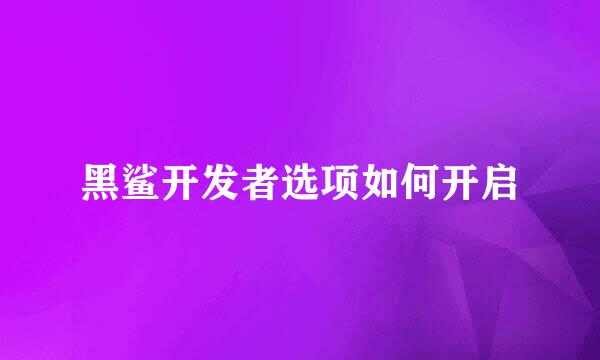 黑鲨开发者选项如何开启
