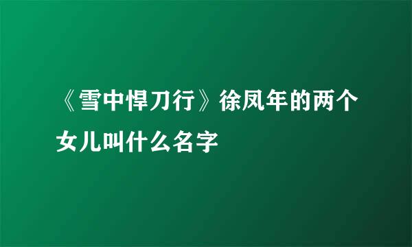 《雪中悍刀行》徐凤年的两个女儿叫什么名字
