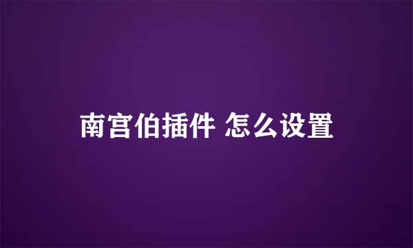 南宫伯插件 怎么设置