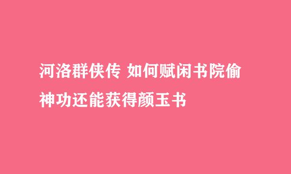 河洛群侠传 如何赋闲书院偷神功还能获得颜玉书