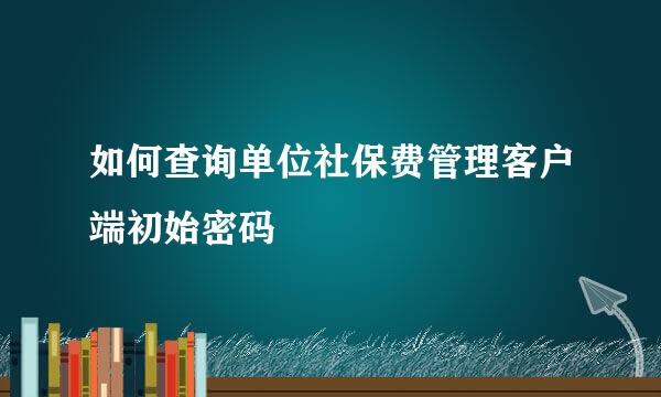 如何查询单位社保费管理客户端初始密码