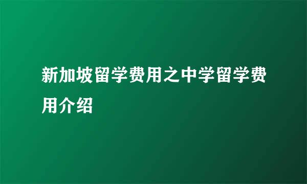 新加坡留学费用之中学留学费用介绍