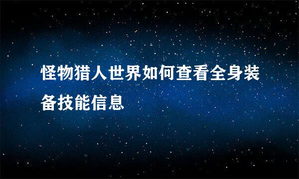 怪物猎人世界如何查看全身装备技能信息
