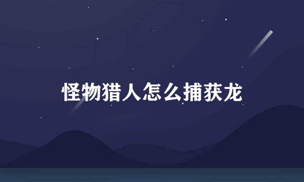 怪物猎人怎么捕获龙