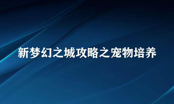 新梦幻之城攻略之宠物培养