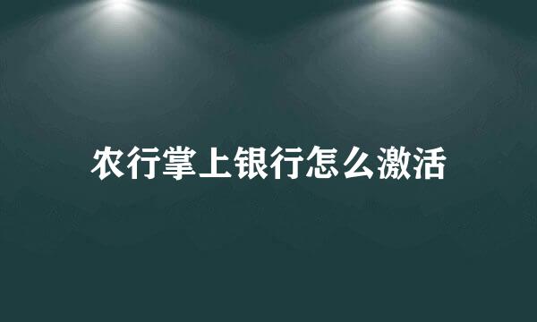 农行掌上银行怎么激活