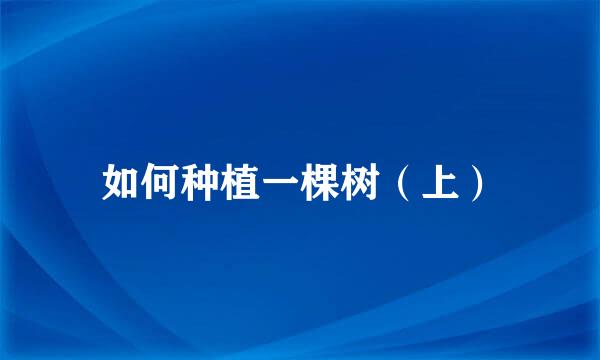 如何种植一棵树（上）