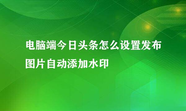 电脑端今日头条怎么设置发布图片自动添加水印