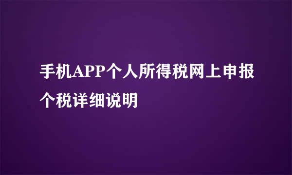 手机APP个人所得税网上申报个税详细说明