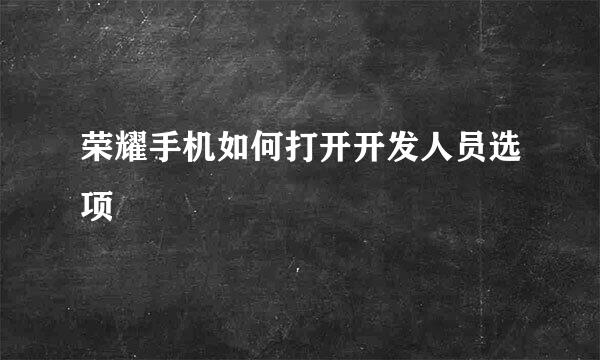 荣耀手机如何打开开发人员选项