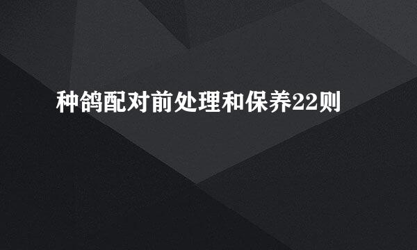 种鸽配对前处理和保养22则