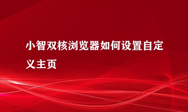 小智双核浏览器如何设置自定义主页