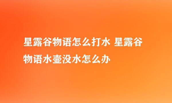 星露谷物语怎么打水 星露谷物语水壶没水怎么办