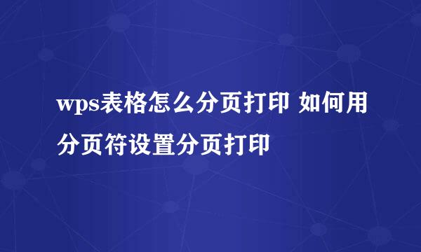 wps表格怎么分页打印 如何用分页符设置分页打印
