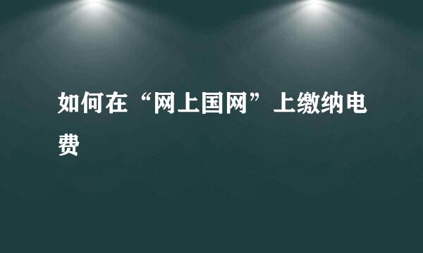 如何在“网上国网”上缴纳电费