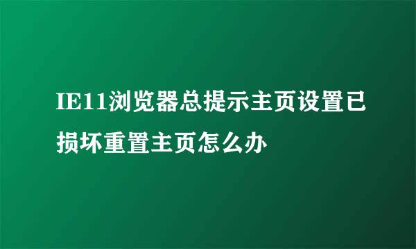 IE11浏览器总提示主页设置已损坏重置主页怎么办