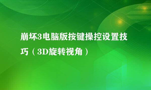 崩坏3电脑版按键操控设置技巧(3D旋转视角)