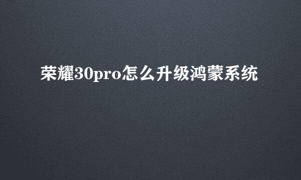 荣耀30pro怎么升级鸿蒙系统