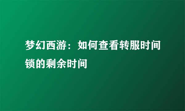 梦幻西游：如何查看转服时间锁的剩余时间