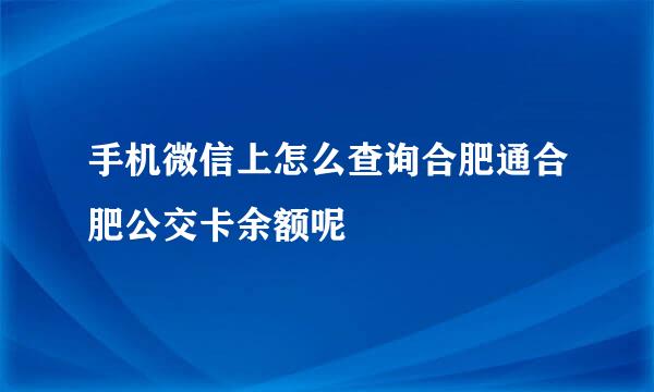 手机微信上怎么查询合肥通合肥公交卡余额呢