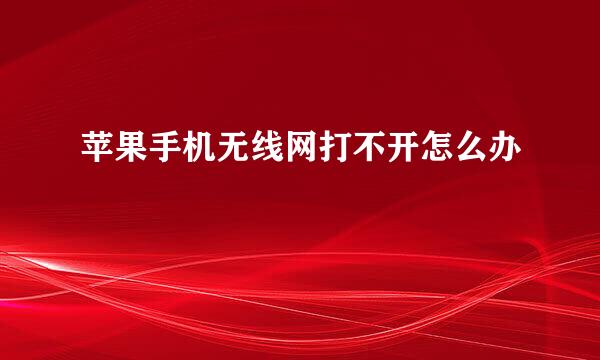 苹果手机无线网打不开怎么办