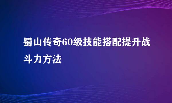 蜀山传奇60级技能搭配提升战斗力方法
