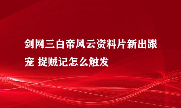 剑网三白帝风云资料片新出跟宠 捉贼记怎么触发