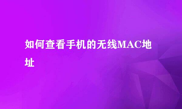 如何查看手机的无线MAC地址