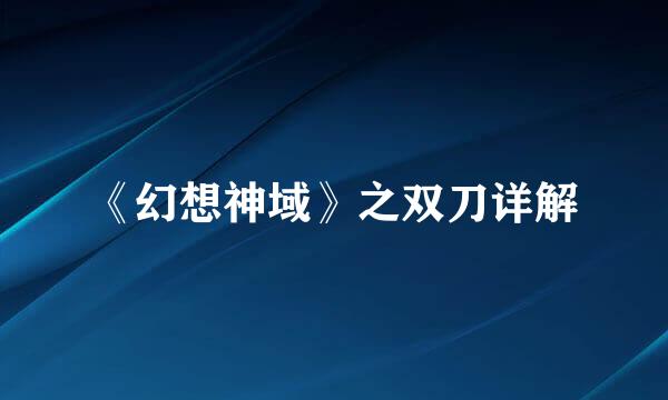 《幻想神域》之双刀详解