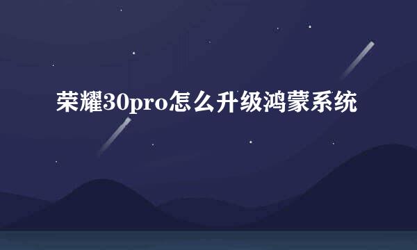 荣耀30pro怎么升级鸿蒙系统