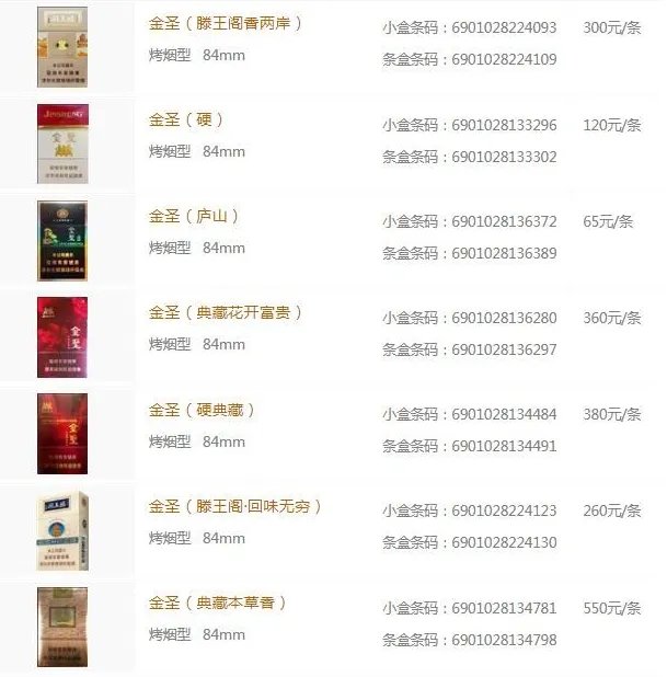 金圣烟价格表2021价格表 金圣香烟价格以及图片最新