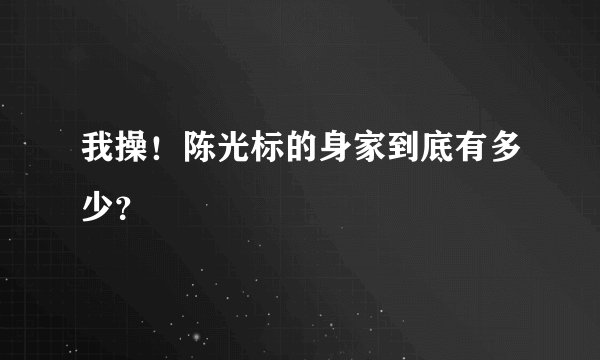 我操！陈光标的身家到底有多少？