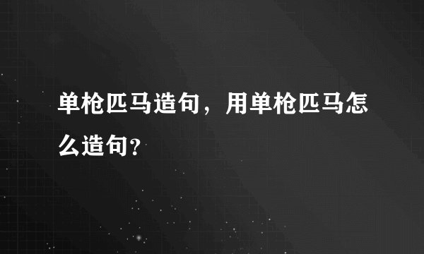 单枪匹马造句，用单枪匹马怎么造句？