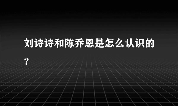 刘诗诗和陈乔恩是怎么认识的？