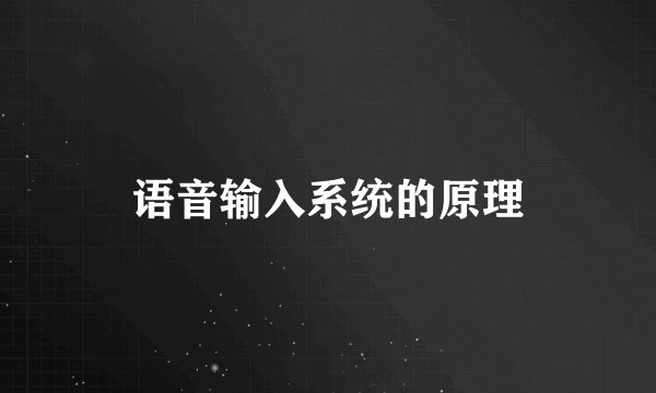 语音输入系统的原理